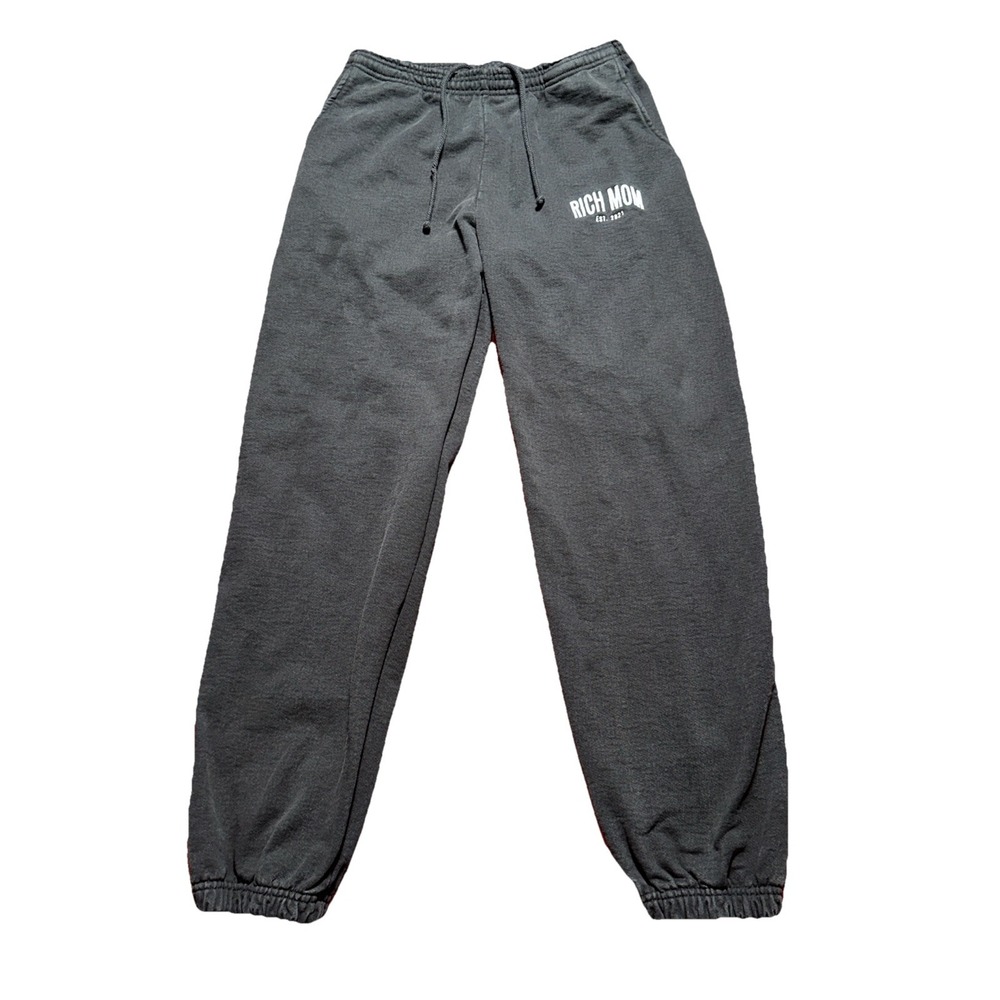 Rich Mom Pants Women Large Black Sweatpants Joggers Fleece Drawstring Logo